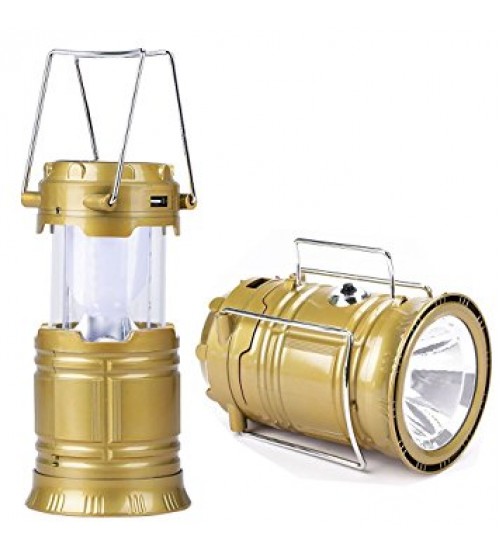 Solar Lantern and Torch, Solar Lamp, 2 in 1 Recharging Emergency Light, USB Mobile Charging, Solar LED Lamp, Golden Color